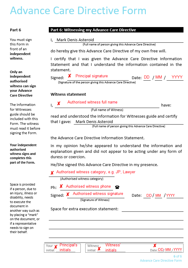 Advance Care Directive Examples South Australia Pdf