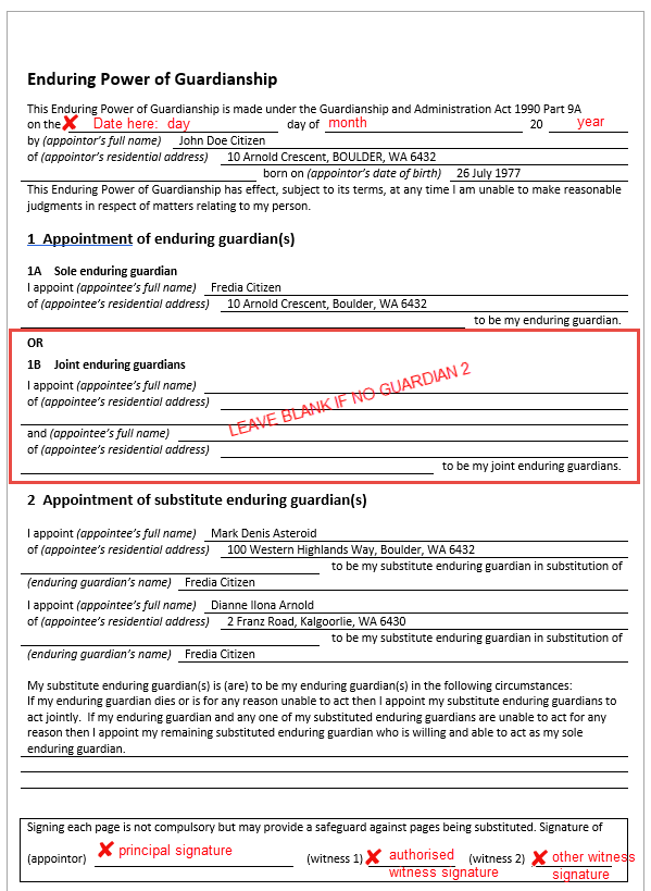 Visual Instructions How To Execute Western Australian Enduring Power Of Guardianship Document 